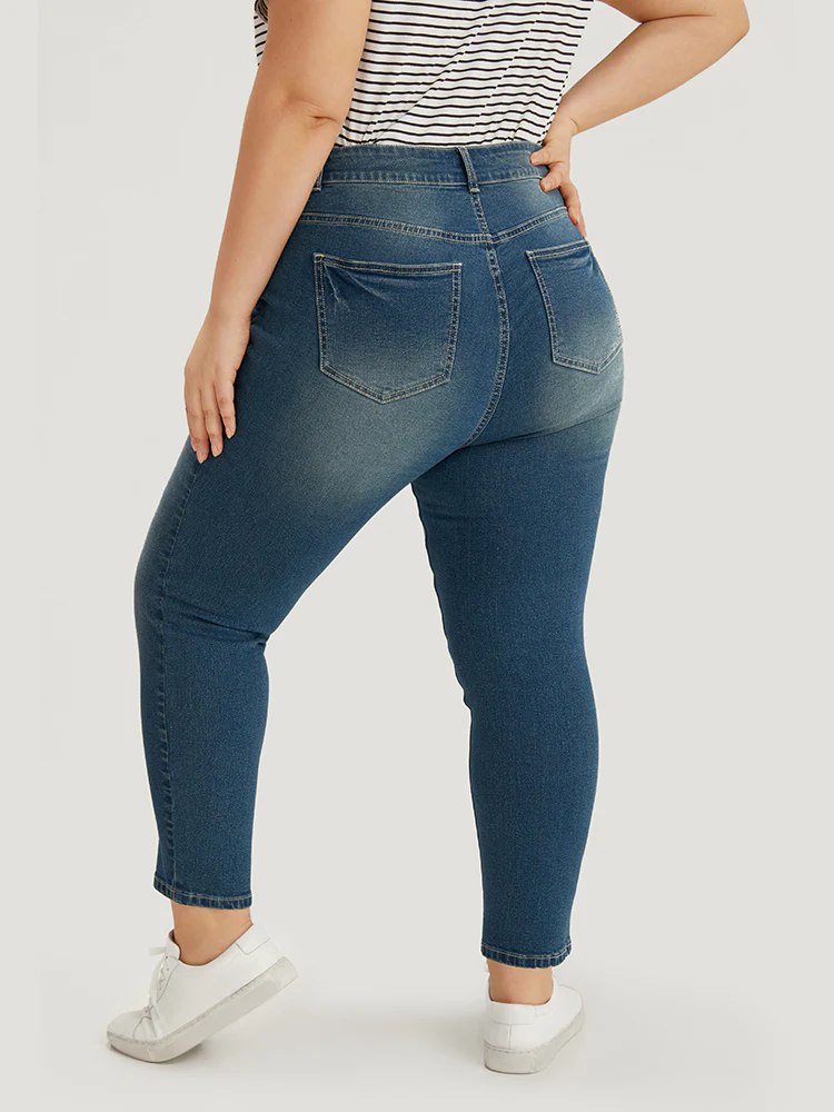 Zipper Fly Skinny Medium Wash Jeans - Image 2