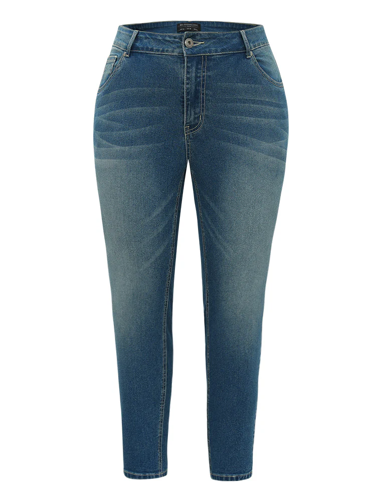 Zipper Fly Skinny Medium Wash Jeans - Image 8