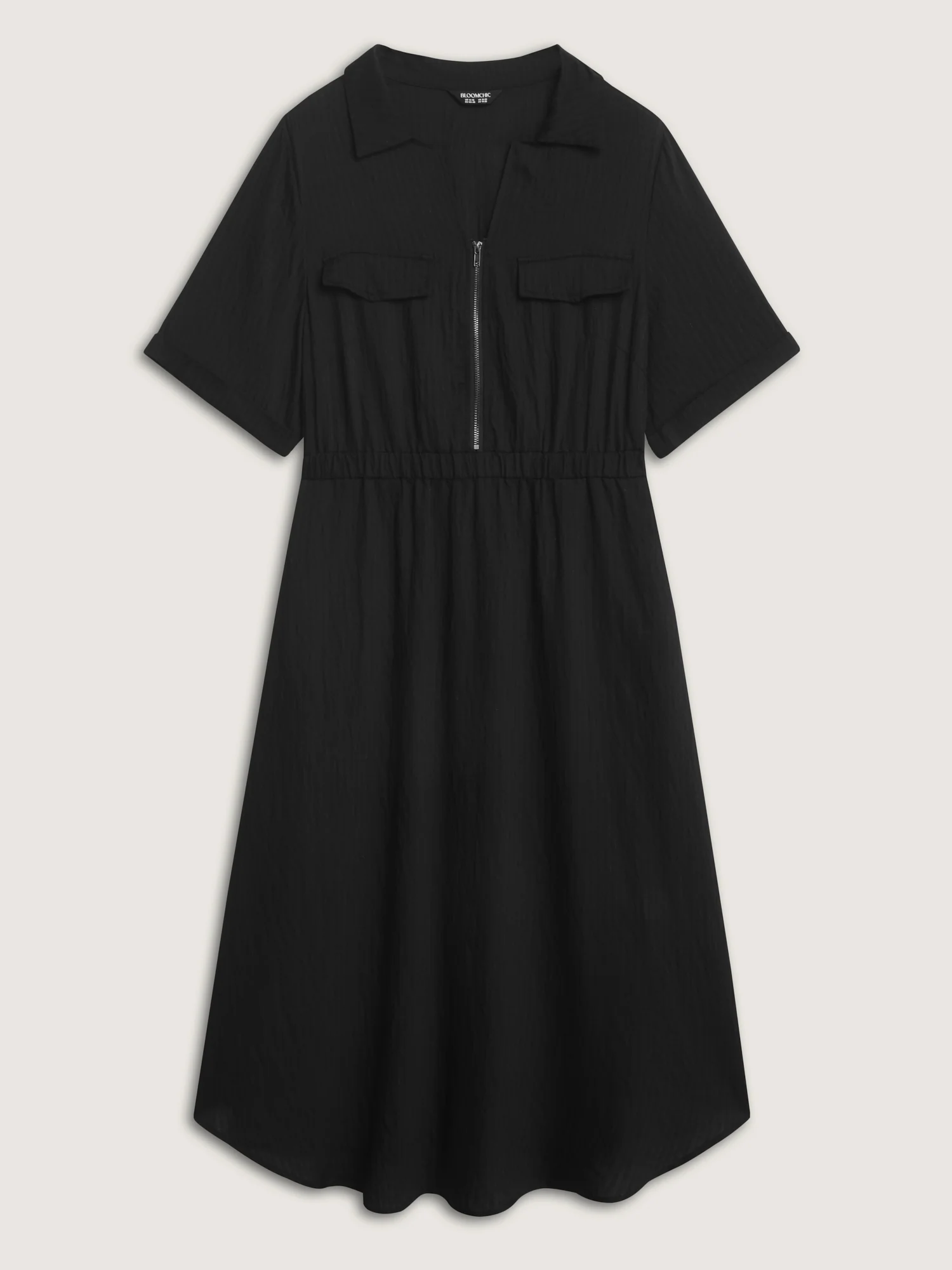 Zipper Front Collar Plain Midi Dress - Image 7