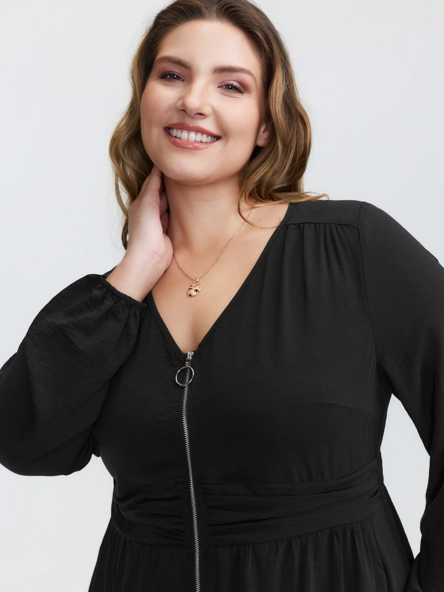Zipper-Front Color Contrast Maxi Dress - Image 2
