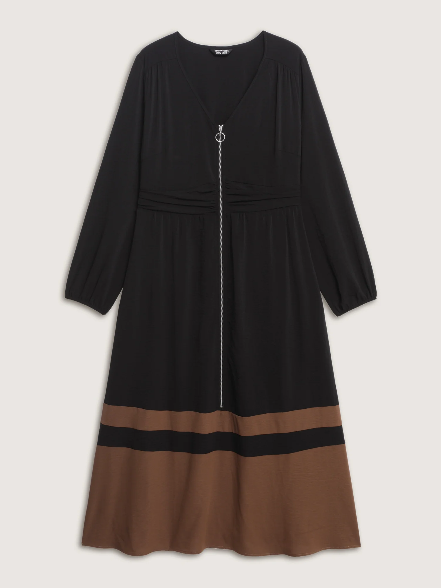 Zipper-Front Color Contrast Maxi Dress - Image 6