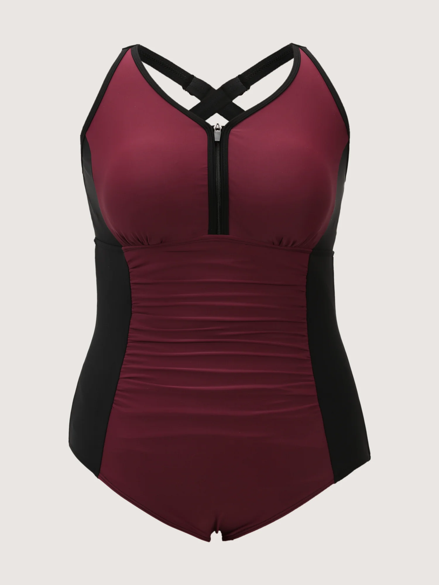 Zipper-Front Color Contrast One-Piece Swimsuit - Image 8