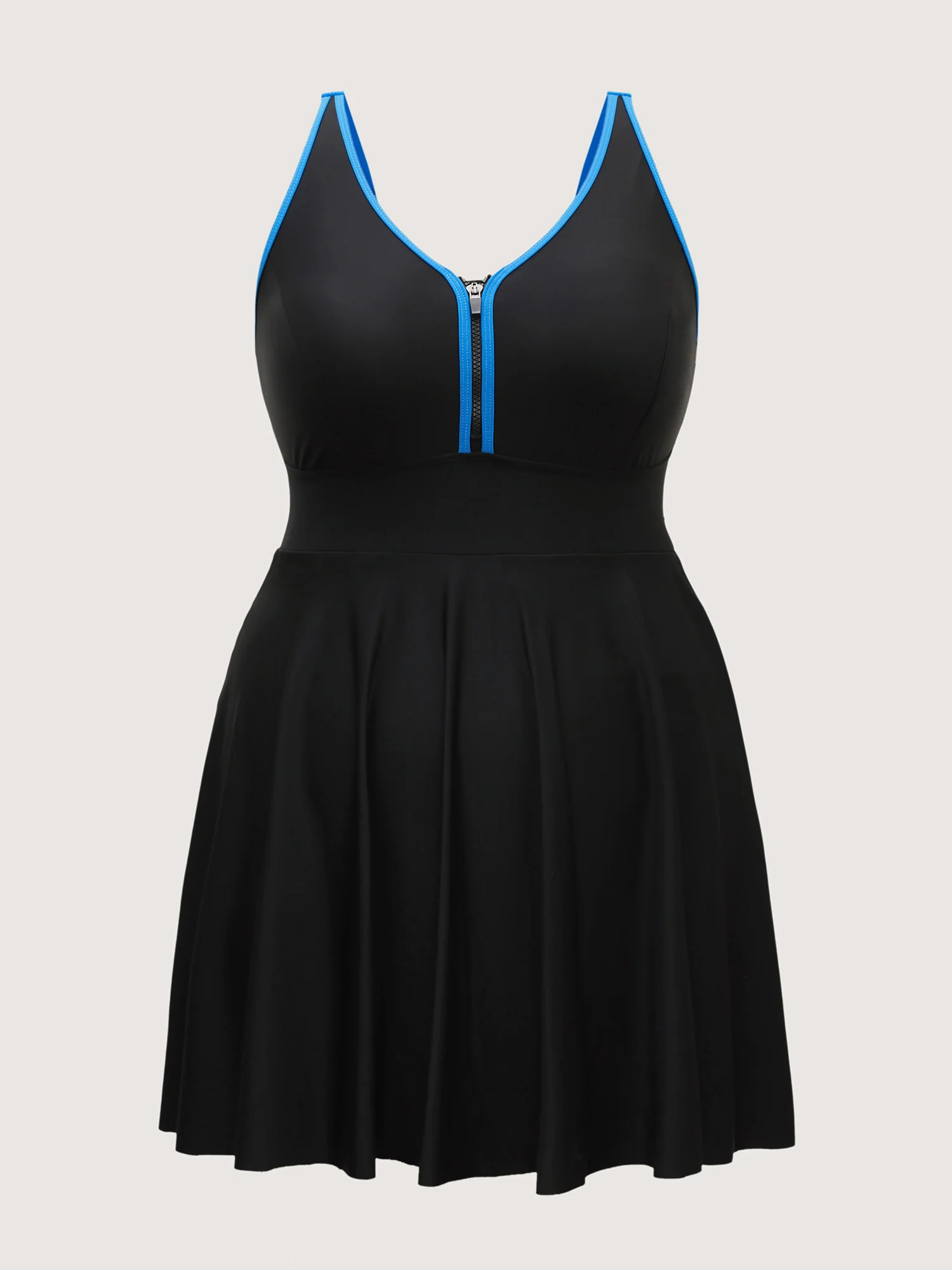 Zipper Front Color Contrast Swim Dress - Image 6