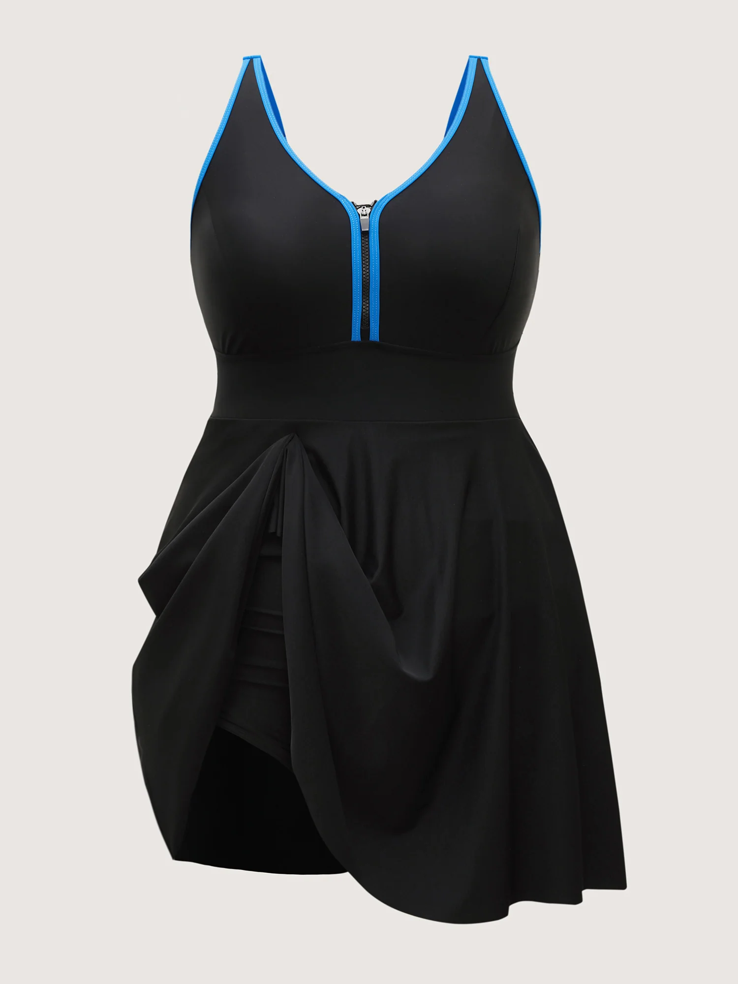 Zipper Front Color Contrast Swim Dress - Image 7