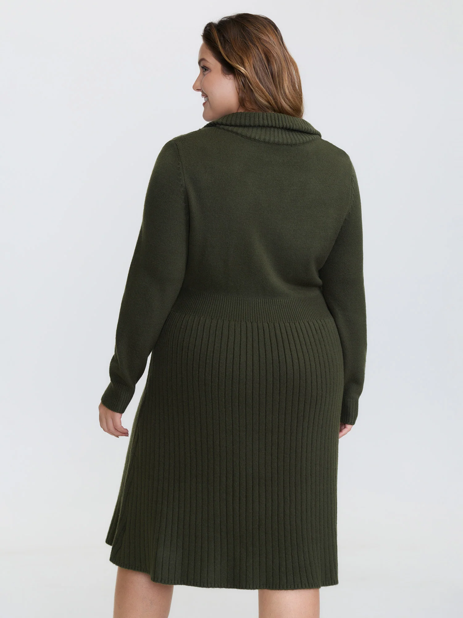 Zipper Front Fit and Flare Midi Sweater Dress - Image 4