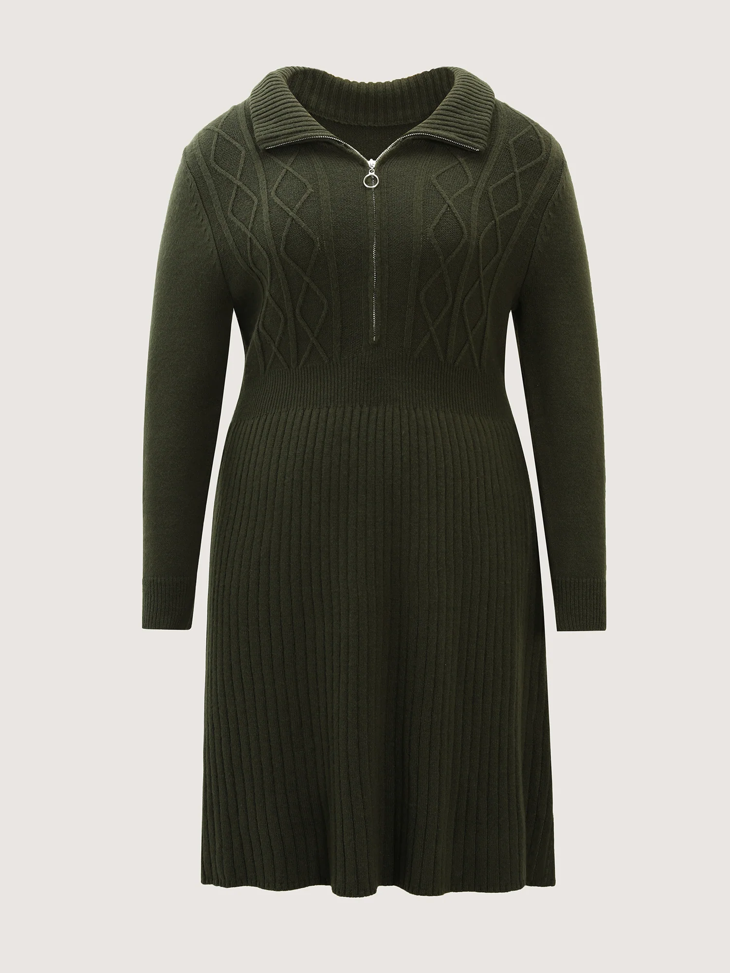 Zipper Front Fit and Flare Midi Sweater Dress - Image 7