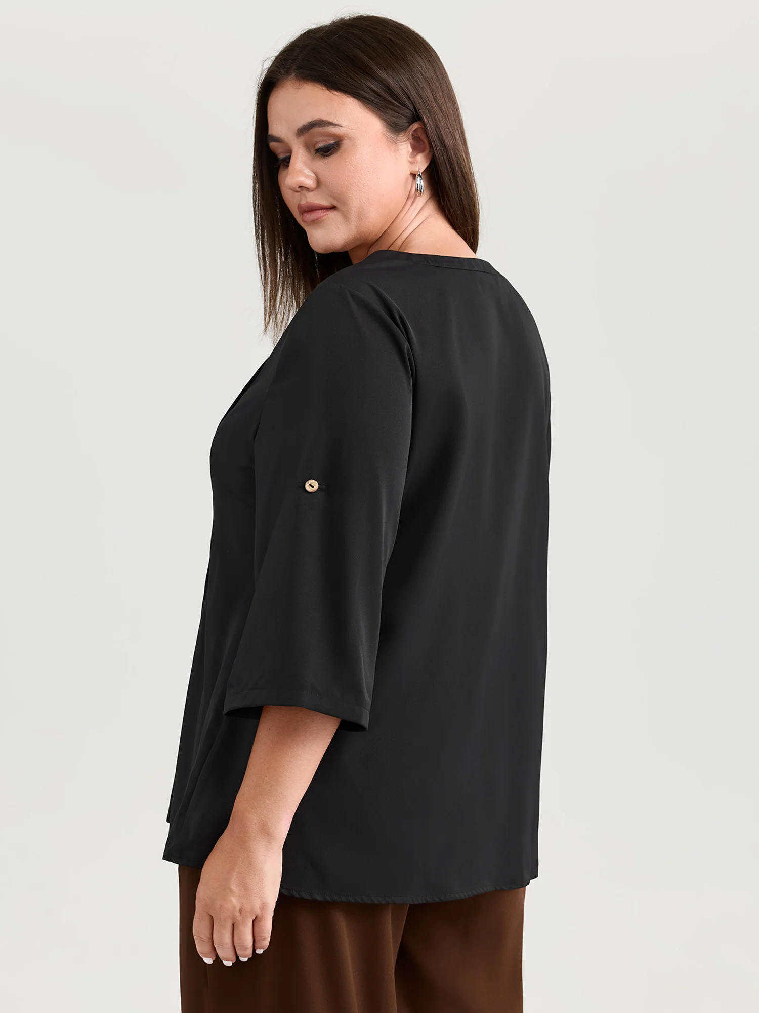 Zipper Front Pleated Flowy Blouse - Image 4