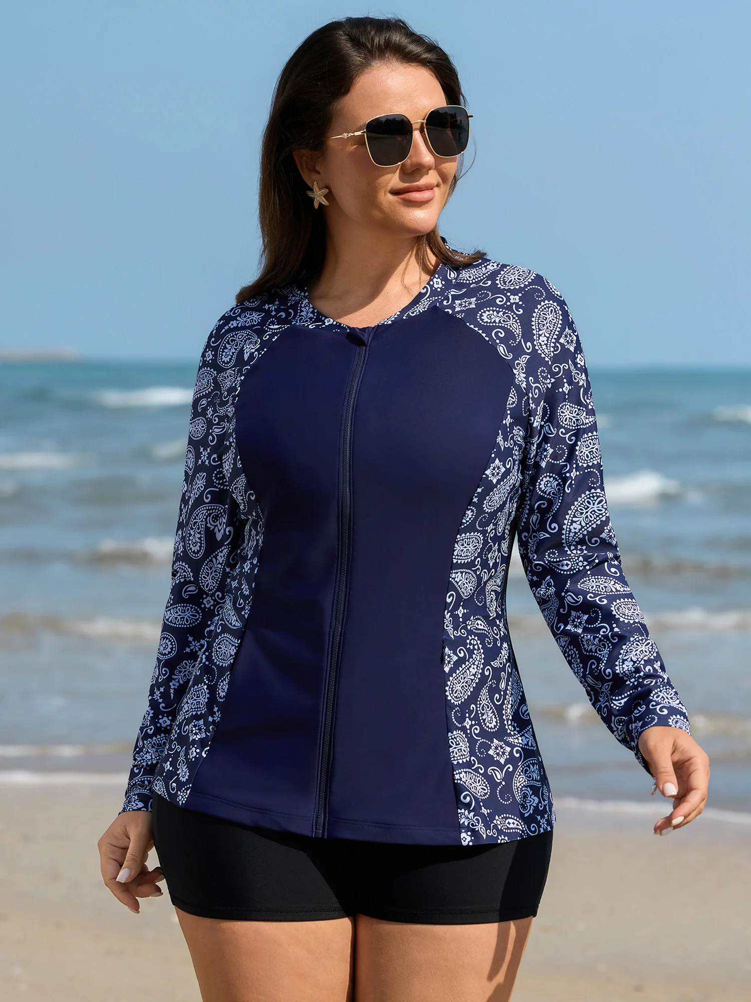 Zipper Front Pocket Contrast Swim Top - Image 3