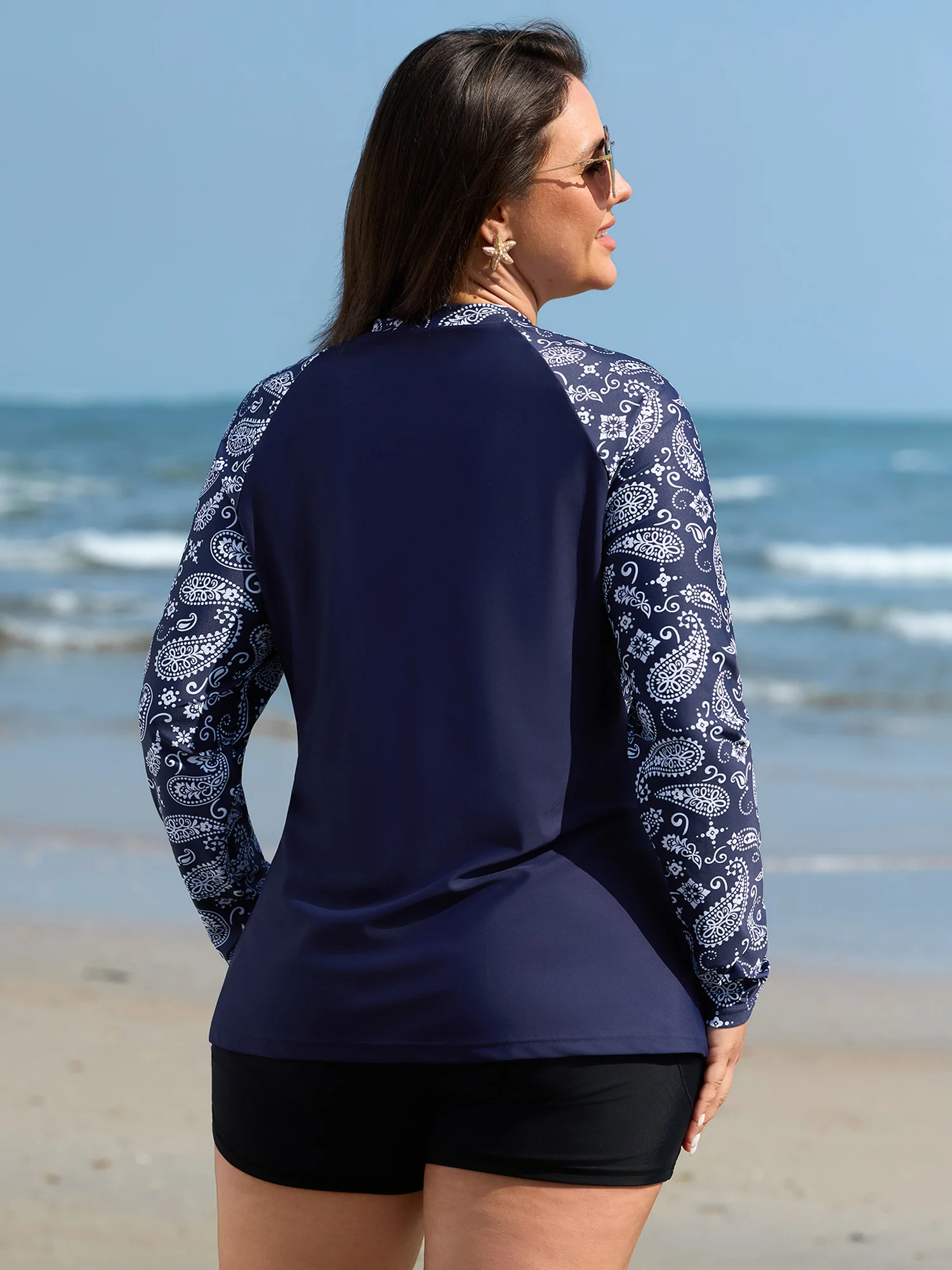 Zipper Front Pocket Contrast Swim Top - Image 4