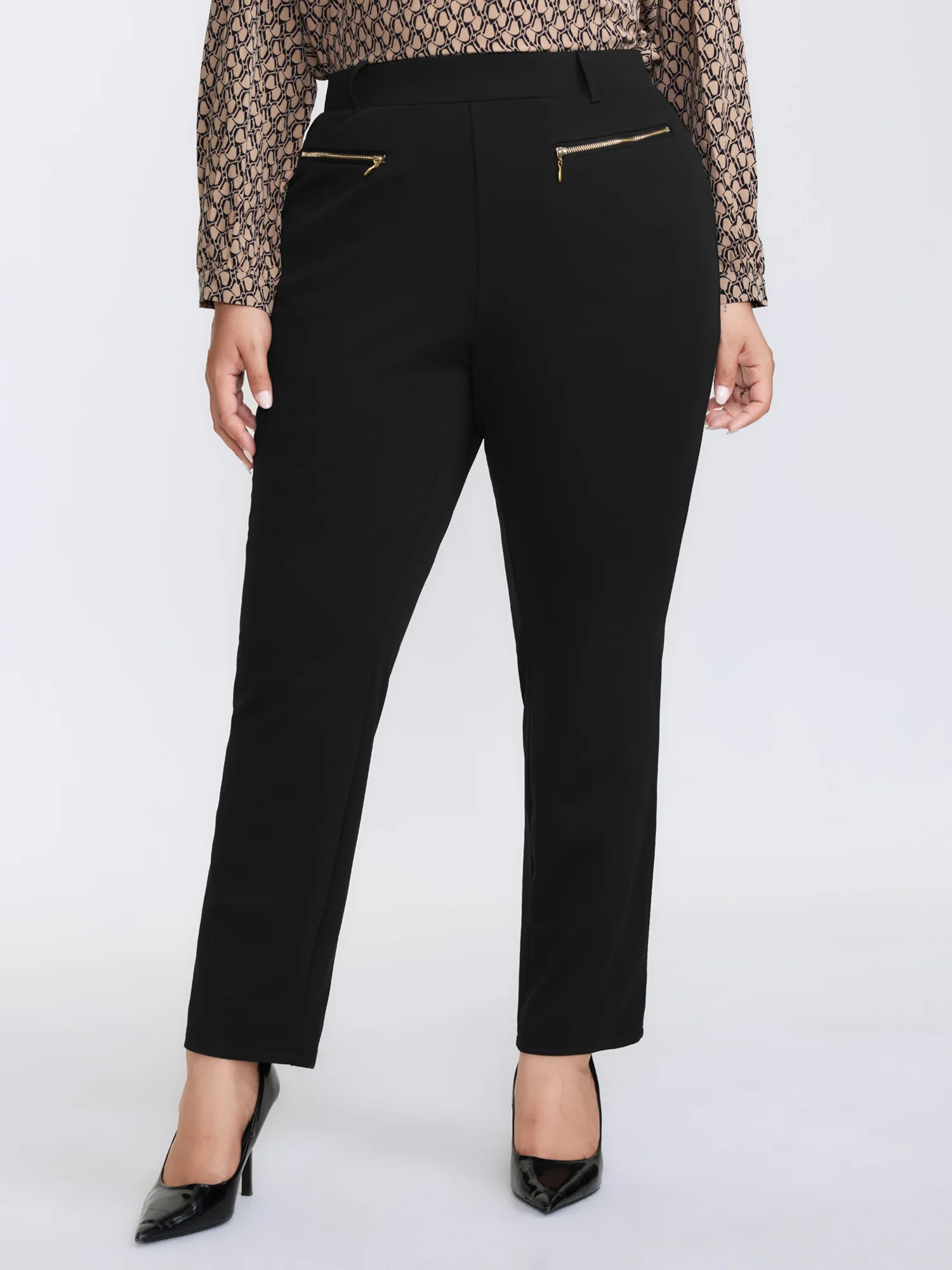 Zipper Front Pockets Straight-Leg Pants - Image 2