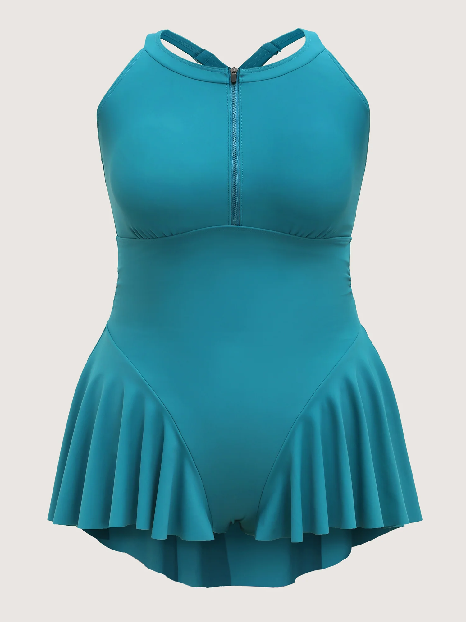 Zipper Front Ruffled One-Piece Swimsuit - Image 8