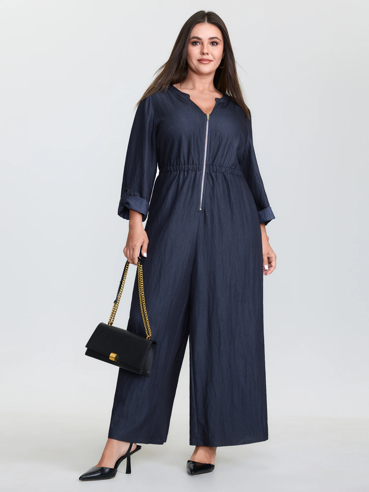 Zipper Front Tab Sleeve Jumpsuit - Image 4