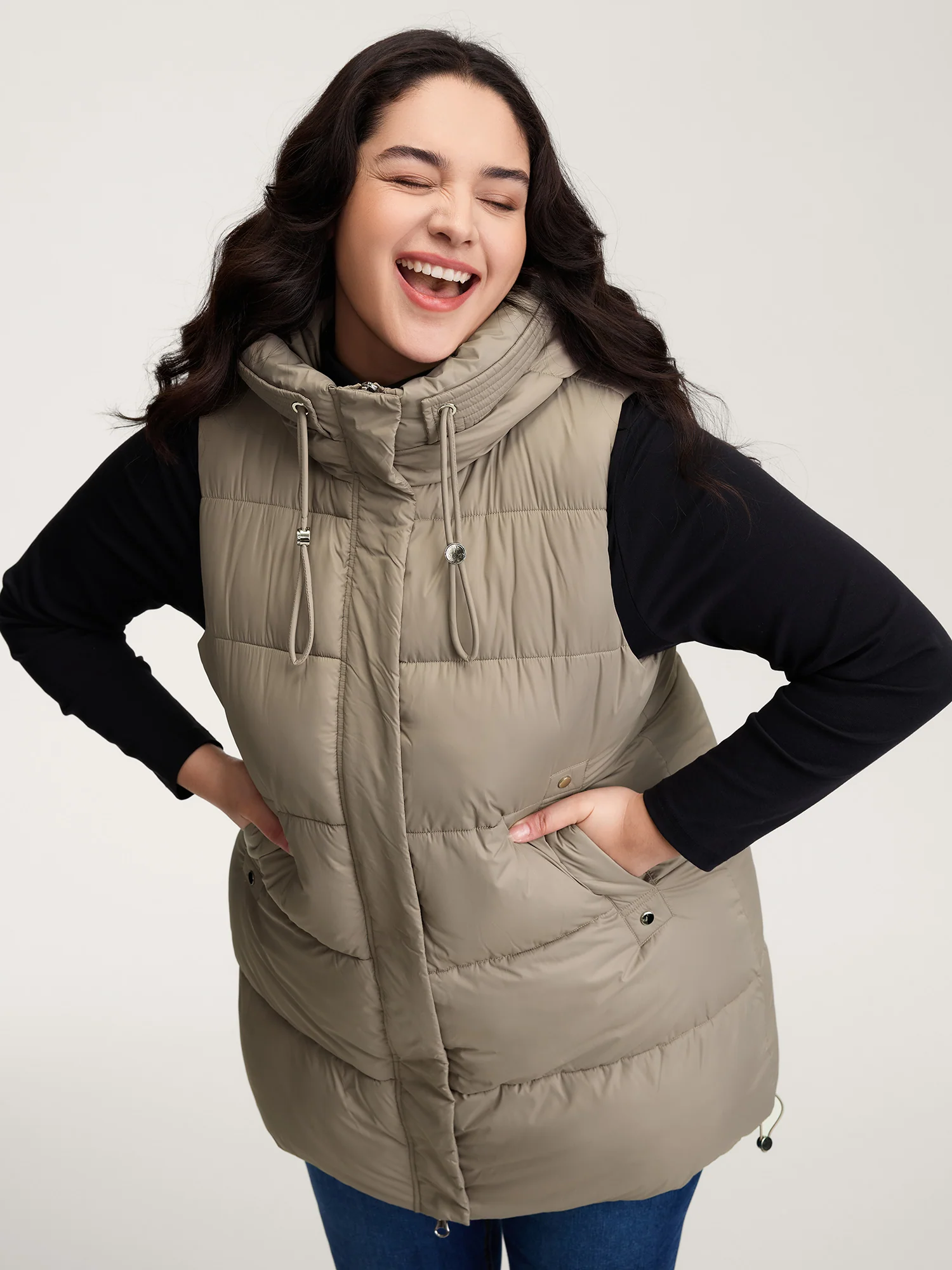 Zipper High Neck Hooded Quilted Jacket - Image 2