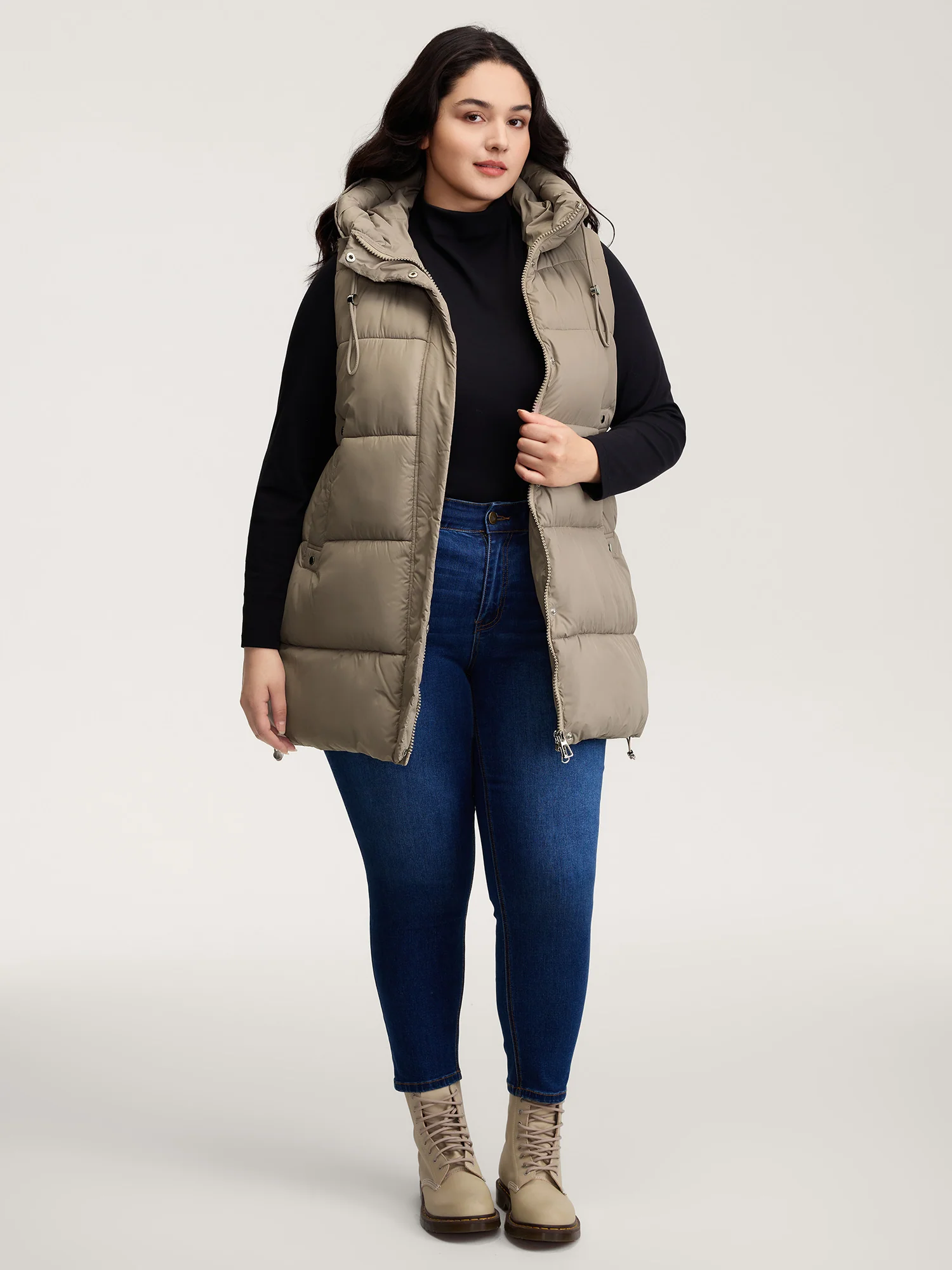 Zipper High Neck Hooded Quilted Jacket - Image 3