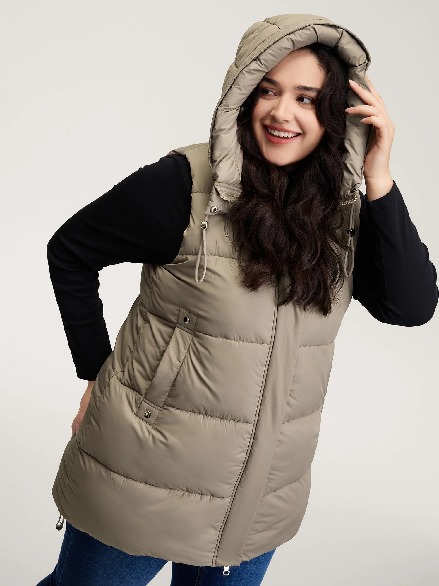 Zipper High Neck Hooded Quilted Jacket - Image 5