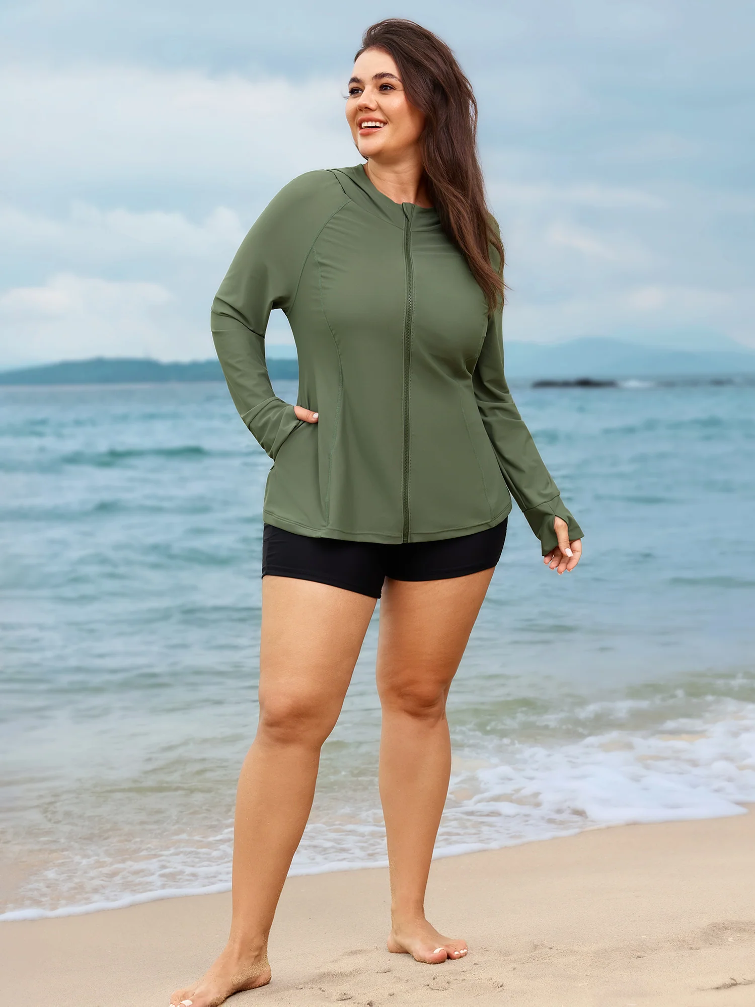 Zipper Hooded UPF 50+ Long Sleeve Swim Top - Image 3